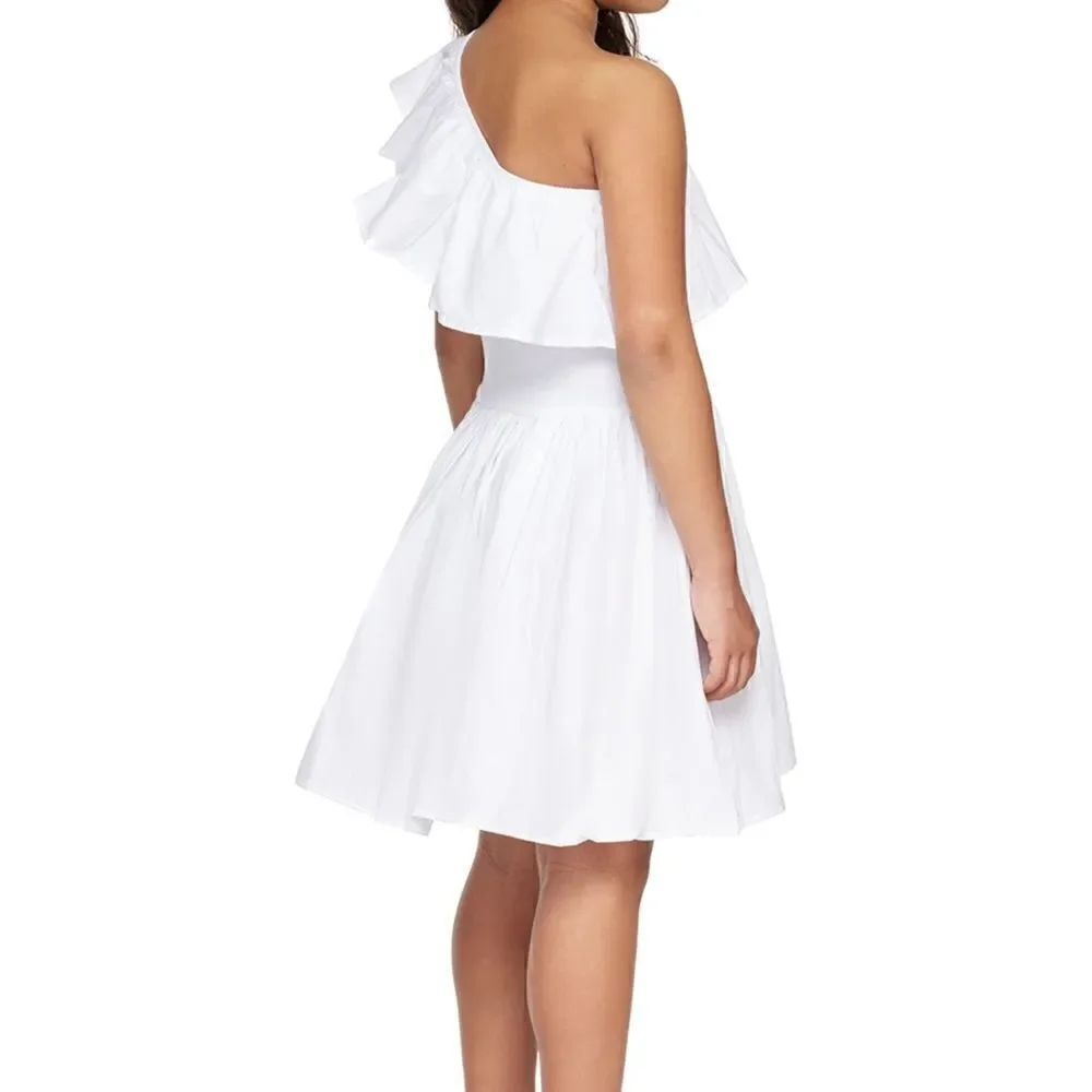Molo NWT Choley Girls White One Shoulder Ruffled Dress. Organic Cotton. Size 14.